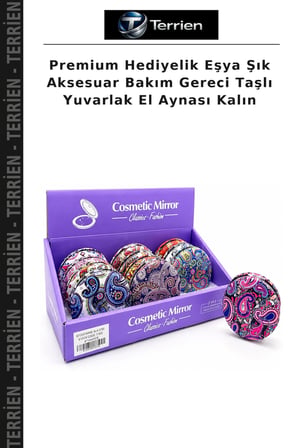 Premium Hediyelik Eşya Şık Aksesuar Bakım Gereci Taşlı Yuvarlak El Aynası Kalın