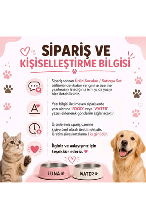 Arvina Atelier Kişiselleştirilebilir İsimli Mama ve Su Kabı | Paslanmaz Çelik Kaplı 15 cm Evcil Hayvan Mama Kabı