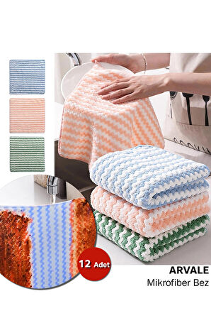 ARVALE 12 Adet Mikrofiber Bez 28x30 Süper Emici Mercan Polar Kumaş, Koku Yapmaz, Nem ve Bakteri Önler Çeyiz | Araba