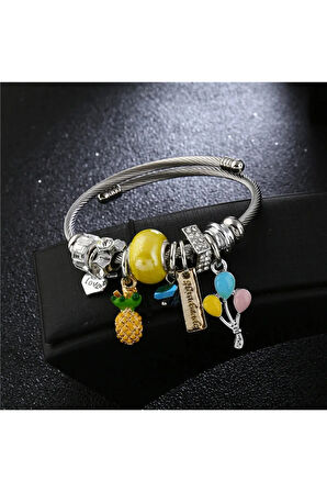 Ananas Charm Bileklik Çelik Silver