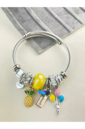 Ananas Charm Bileklik Çelik Silver