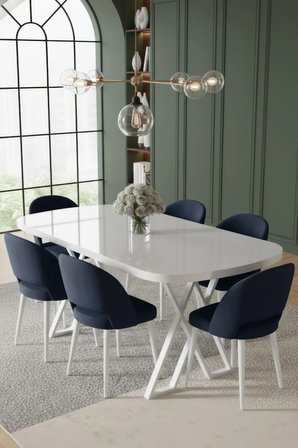 Arvon Serisi MDF 90x168 Sabit Beyaz Mutfak Masa Takımı 6 Antrasit Sandalye