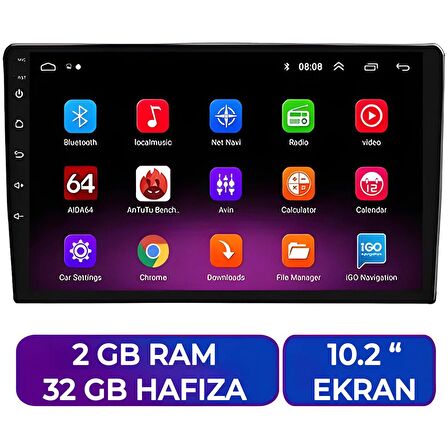 10.2 inç Android Ekran 2GB RAM 32GB Multimedia Geri Görüşlü