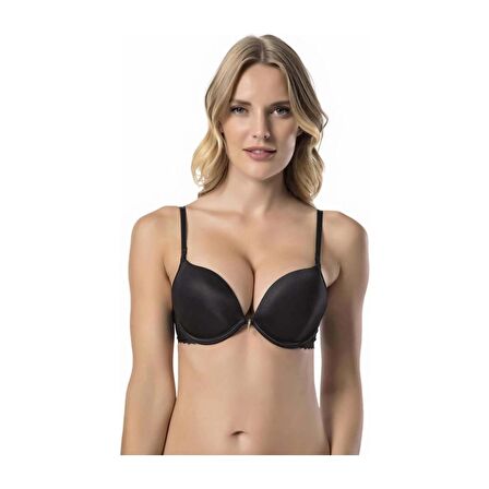 Kadın Siyah 2 Beden Büyük Gösteren Çift Destekli Mikro Kaplı Sihirli Taş Detay Südyen