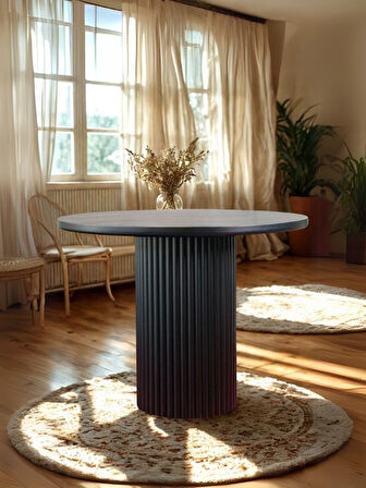 Arya Yuvarlak Siyah Ahşap Bohem Masa 100x100