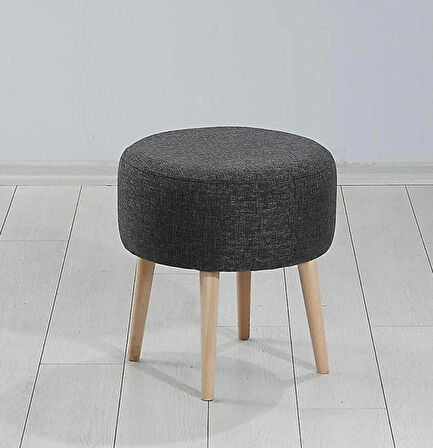 ARYA Gürgen Retro Ahşap Ayaklı Dekoratif Silindir Puf Bench Sandalye Dekoratif Silindir Puf Keten Kumaş