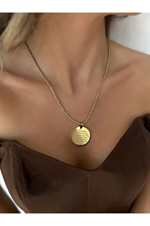 Arya Jewelry Kadın 316l Çelik Gold Ayetel Kürsi Kolye