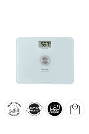 Arzum AR5126 Stayfit Touch Cam Beyaz Baskül, Pilsiz Kullanım, 180 Kg’a Kadar Ölçüm Kapasitesi, Beyaz