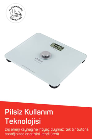 Arzum AR5126 Stayfit Touch Cam Beyaz Baskül, Pilsiz Kullanım, 180 Kg’a Kadar Ölçüm Kapasitesi, Beyaz