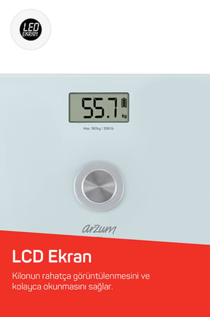 Arzum AR5126 Stayfit Touch Cam Beyaz Baskül, Pilsiz Kullanım, 180 Kg’a Kadar Ölçüm Kapasitesi, Beyaz