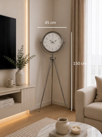 Krom Klasik Tripod 150 x 45 Cm Metal Ayaklı Saat