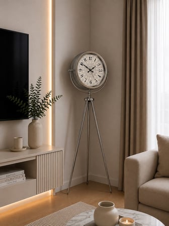 Krom Saltanat 150 x 45 Cm Metal Tripod Ayaklı Saat