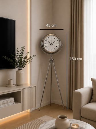 Krom Saltanat 150 x 45 Cm Metal Tripod Ayaklı Saat