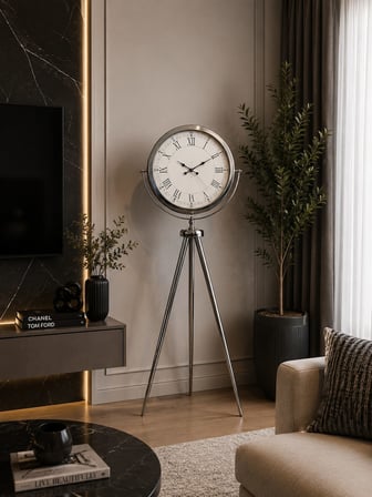Krom Asalet 150 x 45 Cm Tripod Ayaklı Saat