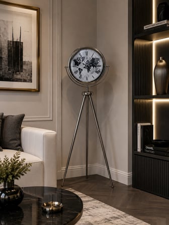 Krom Zaman Atlası 150 x 45 Cm Metal Duvar Saati