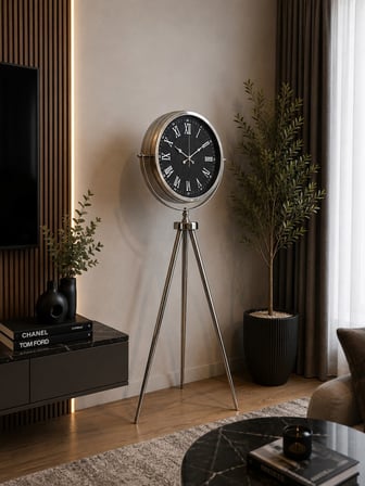 Krom Karbon 150 x 45 Cm Metal Tripod Ayaklı Saat