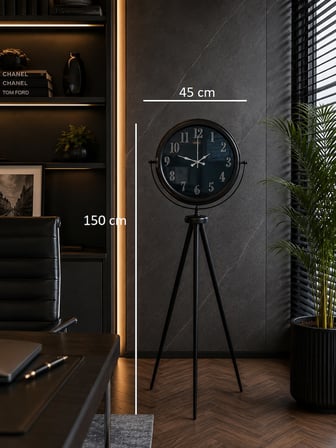 Siyah Elegance Aynalı Tripod 150 x 45 Cm Ayaklı Saat