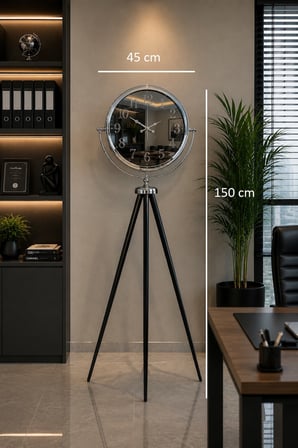 Krom Modern Aynalı Tripod 150 x 45 Cm Ayaklı Saat