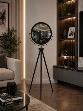 Siyah Roma Aynalı Tripod 150 x 45 Cm Ayaklı Saat