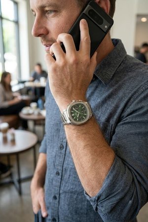 Beverly Hills Polo Club Gümüş Yuvarlak Kasa Erkek Kol Saati | 44 mm Çelik Kasa, Gümüş Çelik Kordon, Koyu Yeşil Kadran