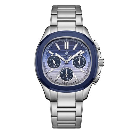 Beverly Hills Polo Club Gümüş Yuvarlak Kasa Erkek Kol Saati | 44 mm Çelik Kasa, Gümüş Çelik Kordon