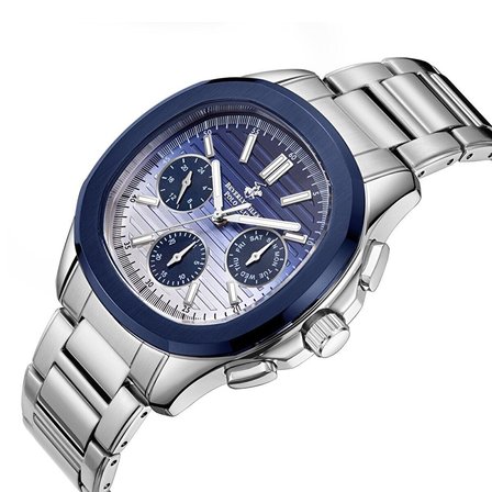 Beverly Hills Polo Club Gümüş Yuvarlak Kasa Erkek Kol Saati | 44 mm Çelik Kasa, Gümüş Çelik Kordon