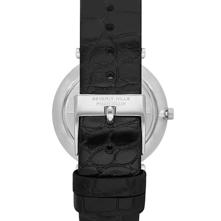 Beverly Hills Polo Club Altın Yuvarlak Kasa Erkek Kol Saati | 39 mm Çelik Kasa, Siyah Deri Kordon, Beyaz Kadran