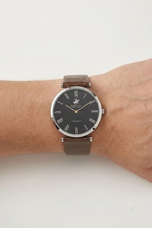 Beverly Hills Polo Club Altın Yuvarlak Kasa Erkek Kol Saati | 39 mm Çelik Kasa, Siyah Deri Kordon, Beyaz Kadran