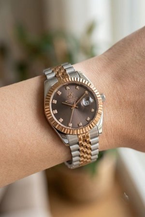 Beverly Hills Polo Club Gümüş-Rose Yuvarlak Kasa Kadın Kol Saati | 30 mm Çelik Kasa, Kahverengi Kadran