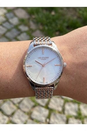 Lee Cooper Kadın Kol Saati | 37 mm Gümüş Kasa, Rose Gold & Gümüş Renk Çelik Kordon