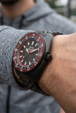Slazenger Sportif Siyah Erkek Kol Saati | 44 mm Paslanmaz Çelik Kordon, Kırmızı Detaylı