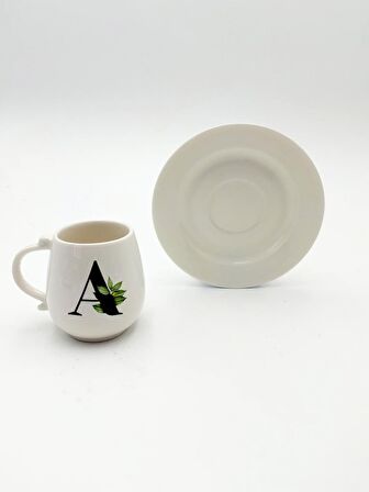 Kişiye Özel Beyaz Fincan & Yapay Mini Saksı & Bambu Kapaklı Kavanozda Lokum & Türk Kahvesi Hediye Seti