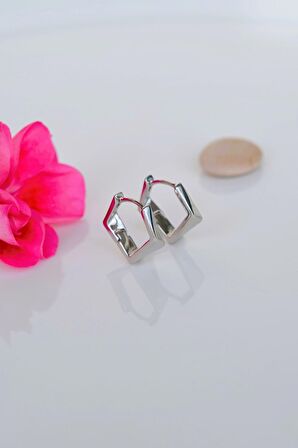 Mini Asimetrik Dörtgen Küpe Gümüş Renkli
