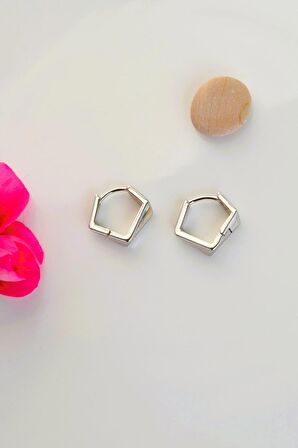 Mini Asimetrik Dörtgen Küpe Gümüş Renkli