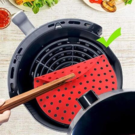 BUFFER® Renkli Isıya Dayanıklı Yıkanılabilir Silikon Fırın Ve Airfryer Yuvarlak Pişirme Matı 20 Cm (KIRMIZI)