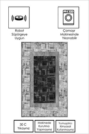 Gri Pvc Deri Kaymaz Taban Modern Salon Saçaksız Halı B1304-01