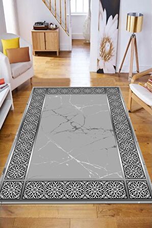 Gri Pvc Deri Kaymaz Taban Modern Salon Saçaksız Halı B1317-1