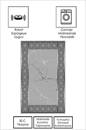 Gri Pvc Deri Kaymaz Taban Modern Salon Saçaksız Halı B1317-1