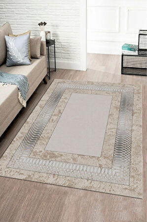 VİZON-GÜMÜŞ Modern Çerçeve Desen Halı B1320
