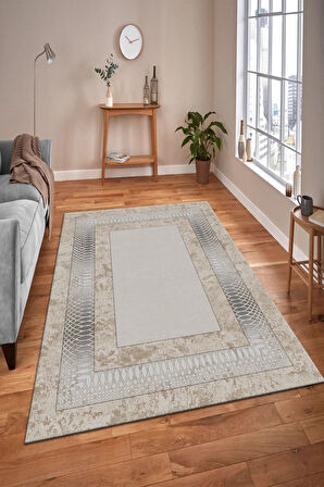 VİZON-GÜMÜŞ Modern Çerçeve Desen Halı B1320