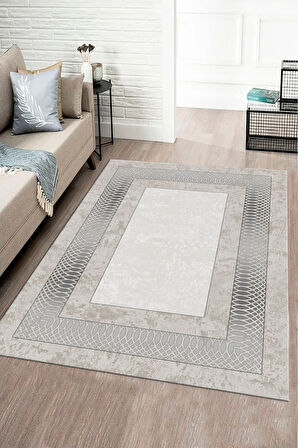 VİZON-GÜMÜŞ Modern Çerçeve Desen Halı B1320
