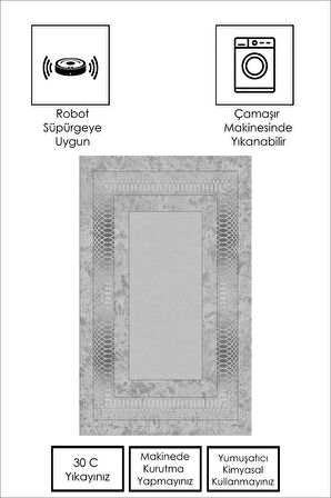 Gümüş Pvc Deri Kaymaz Taban Çerçeve Salon Saçaksız Halı B1320-03