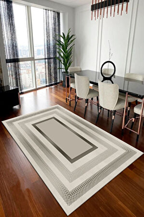 GRİ Modern Çerçeve Desen Halı B1323