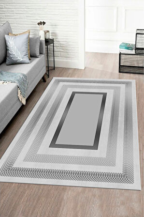 GRİ Modern Çerçeve Desen Halı B1323