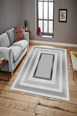 GRİ Modern Çerçeve Desen Halı B1323