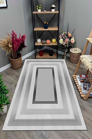 GRİ Modern Çerçeve Desen Halı B1323