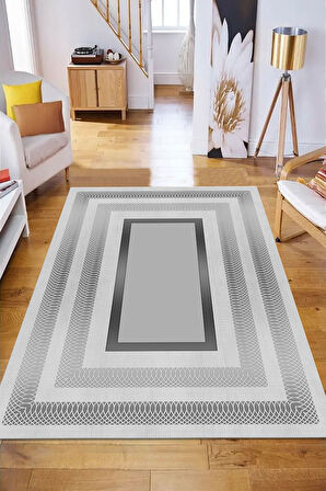 GRİ Modern Çerçeve Desen Halı B1323