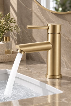 Lavabo Bataryası Mat Gold Fırçalı Altın 304 Paslanmaz Aç Kapa Banyo Bataryası Leke Tutmaz