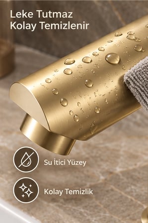 Lavabo Bataryası Mat Gold Fırçalı Altın 304 Paslanmaz Aç Kapa Banyo Bataryası Leke Tutmaz