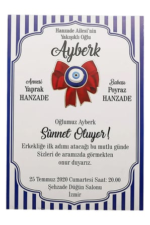 50 Adet Aras Sünnet Davetiyesi 5005 - Beyaz Zarflı